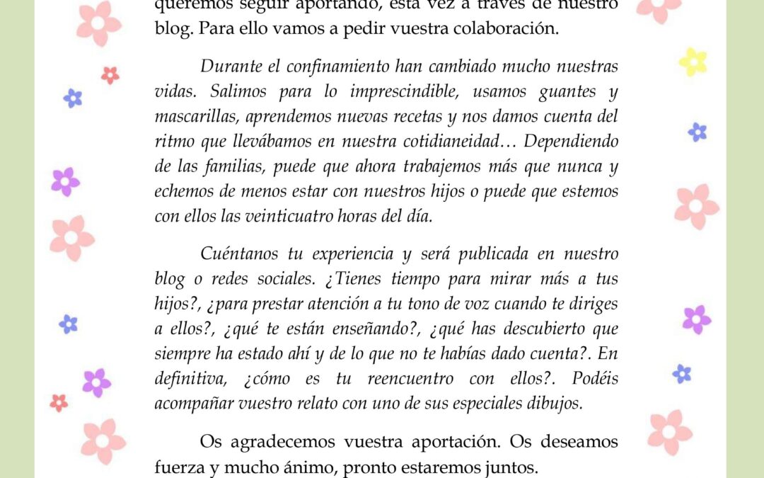 Carta, reencontrarnos durante el confinamiento con nuestros hijos.